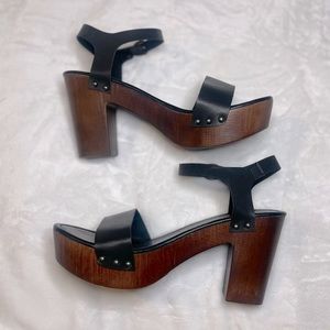 Madden Girl Black and Brown wooden high heel sandals